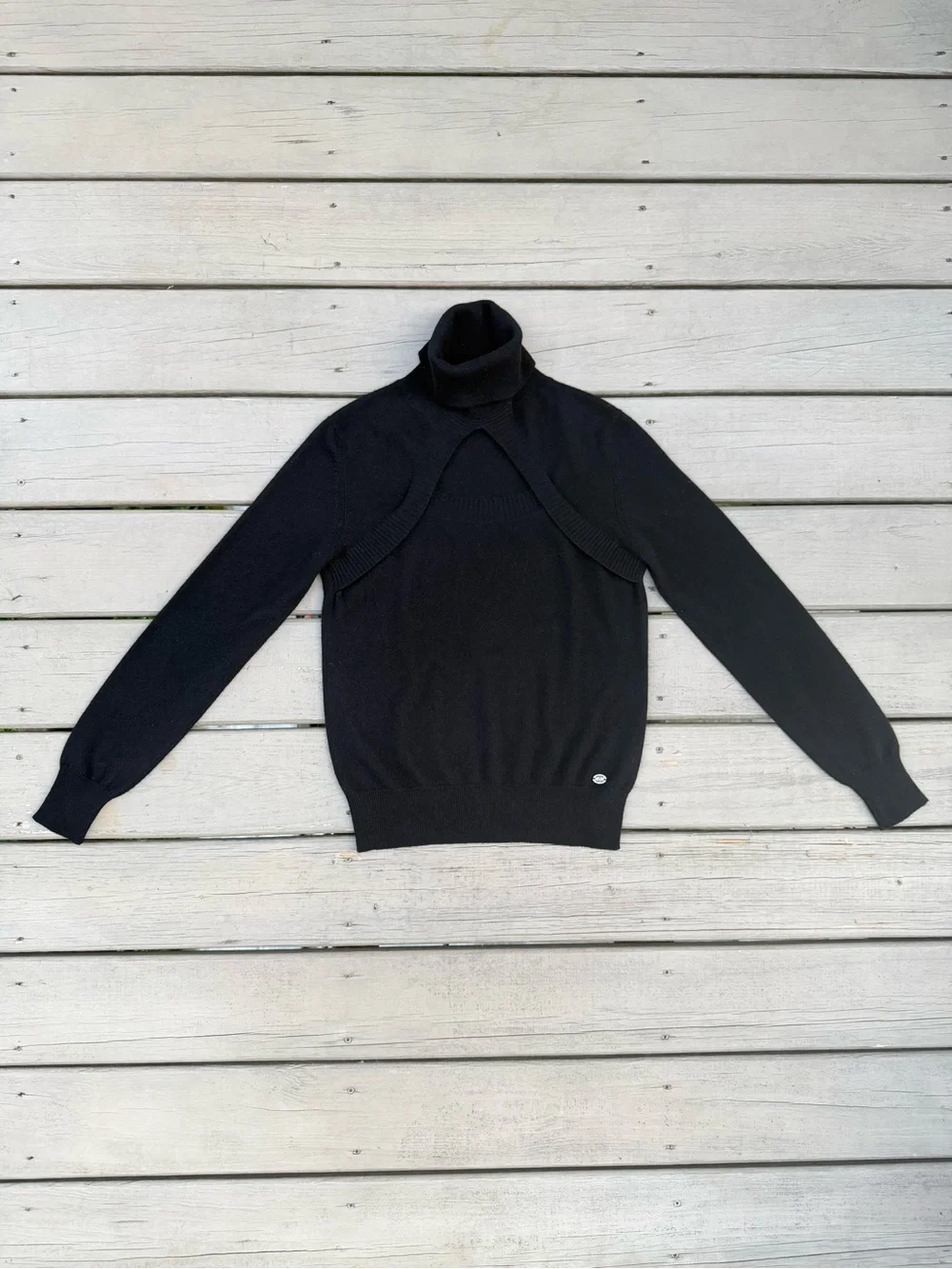 CHANEL Black Turtleneck Long Sleeve Cashmere Sweater size 40